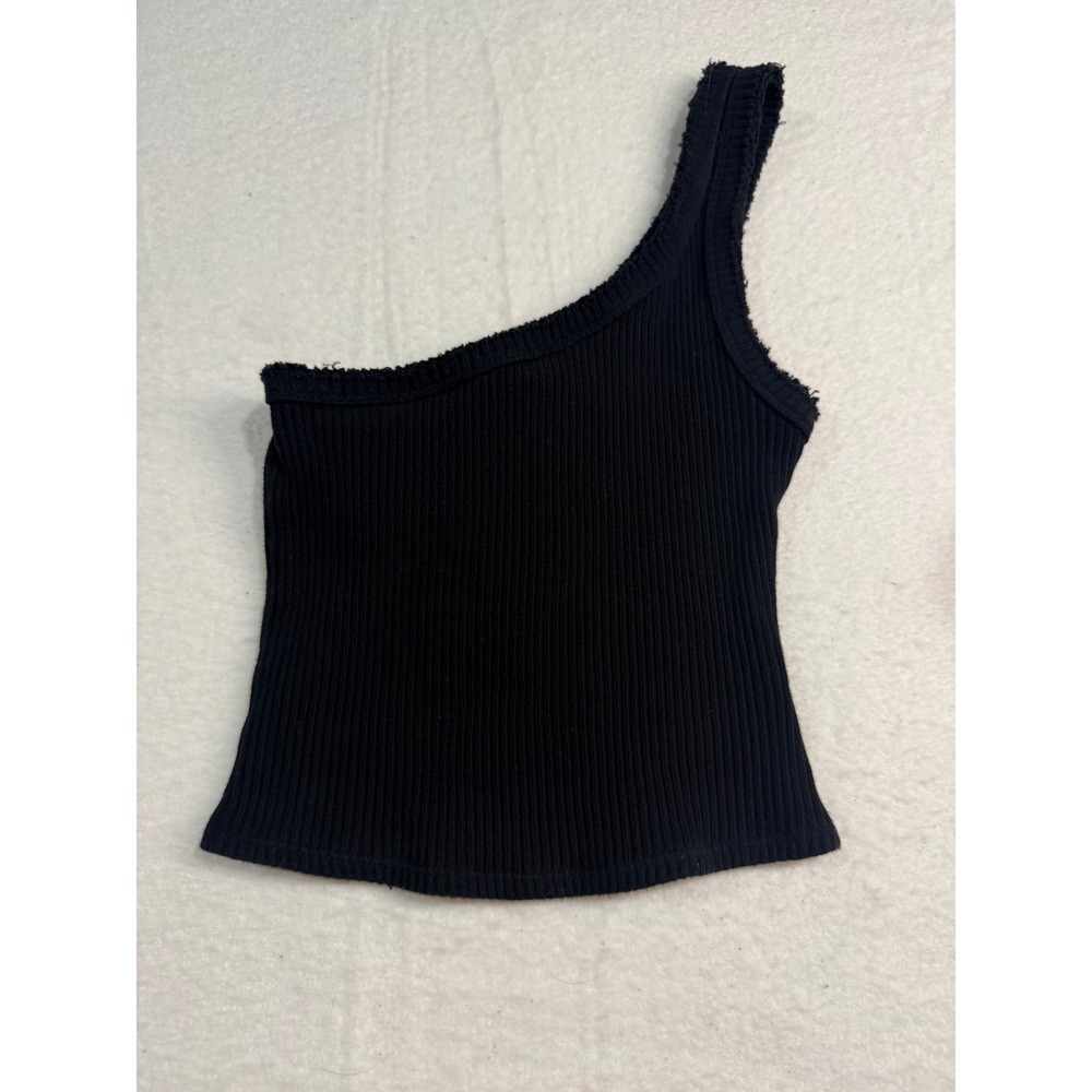 Urban Outfitters Black One Shoulder Ribbed Tank Top Raw Edge Small